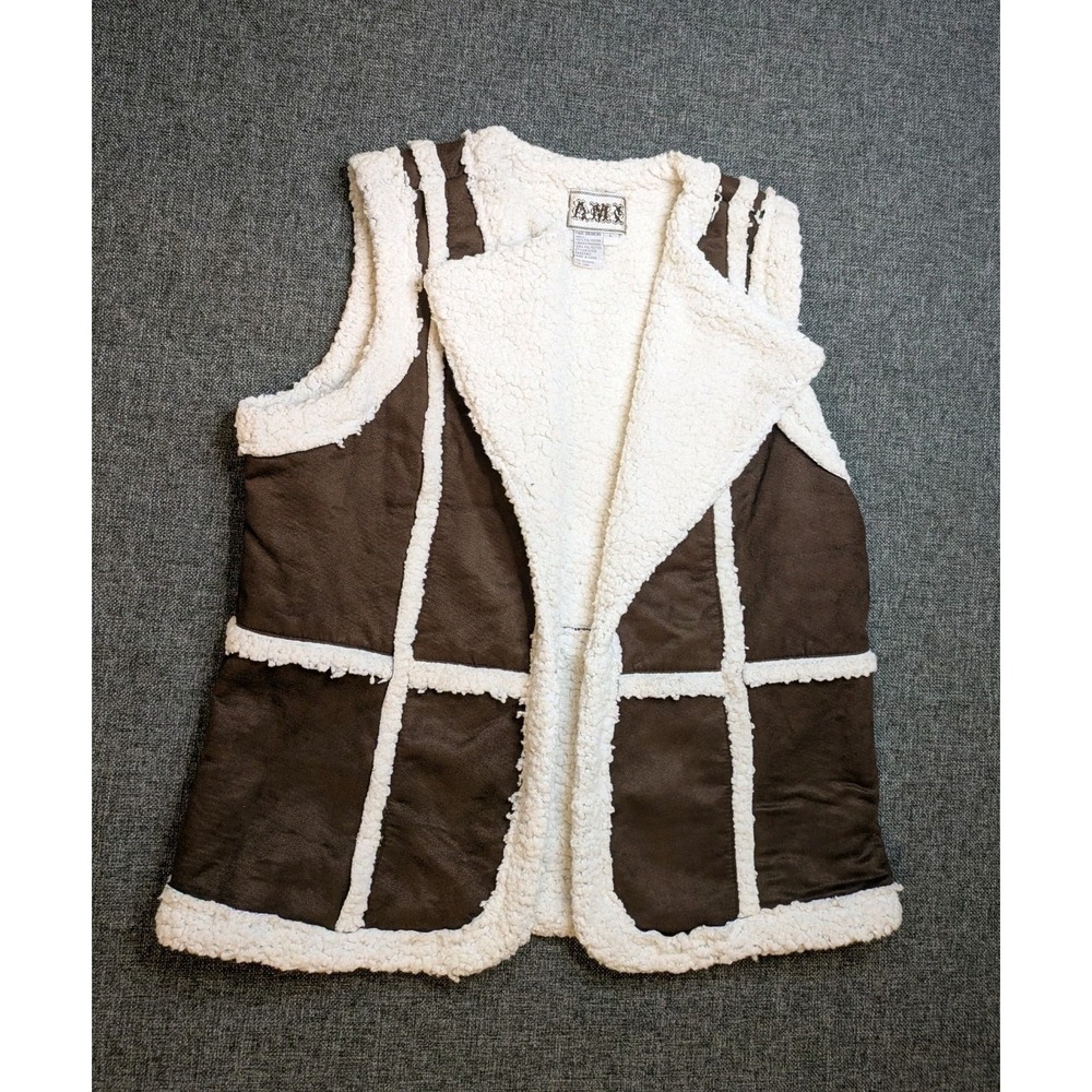 AMI‎ Vest Faux Shearling Womens Large Brown & White Warm Vest Size L